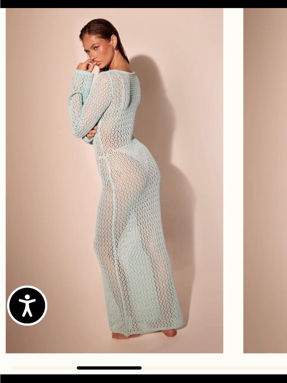 Sheer Mint Crochet Maxi Dress with Ring Detail - Picture 3 of 4